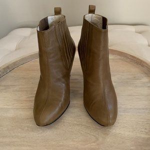 Brian Atwood "Casey" Taupe Nappa Leather heeled bootie
